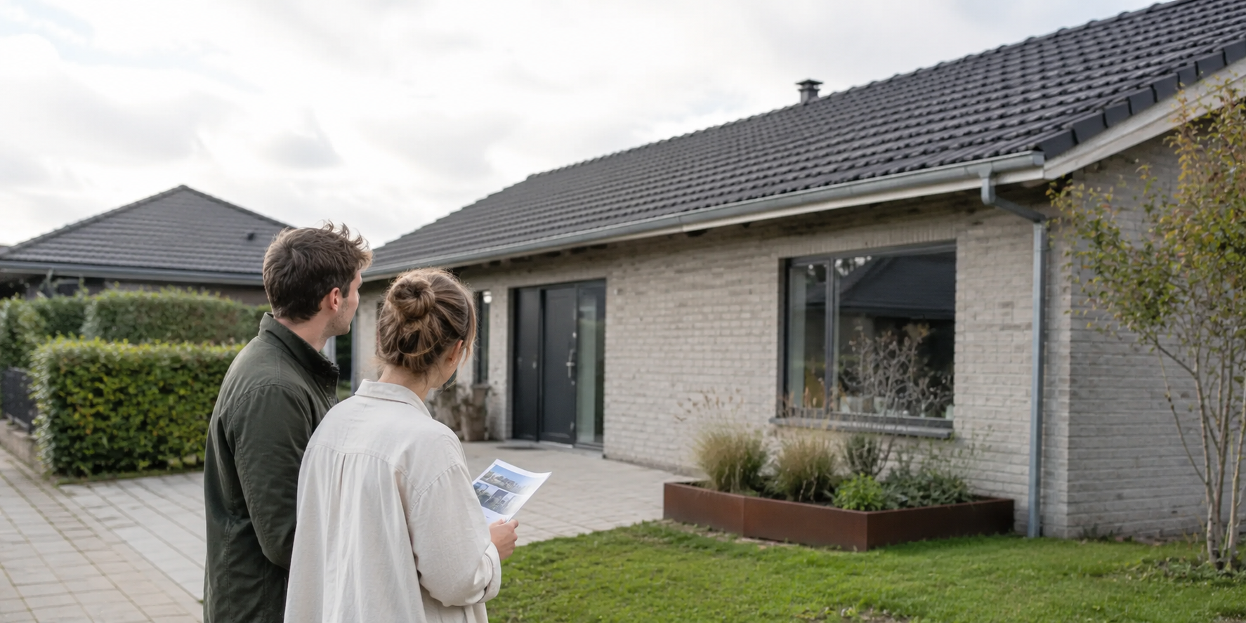Par ser på et moderne hus, de overvejer at købe